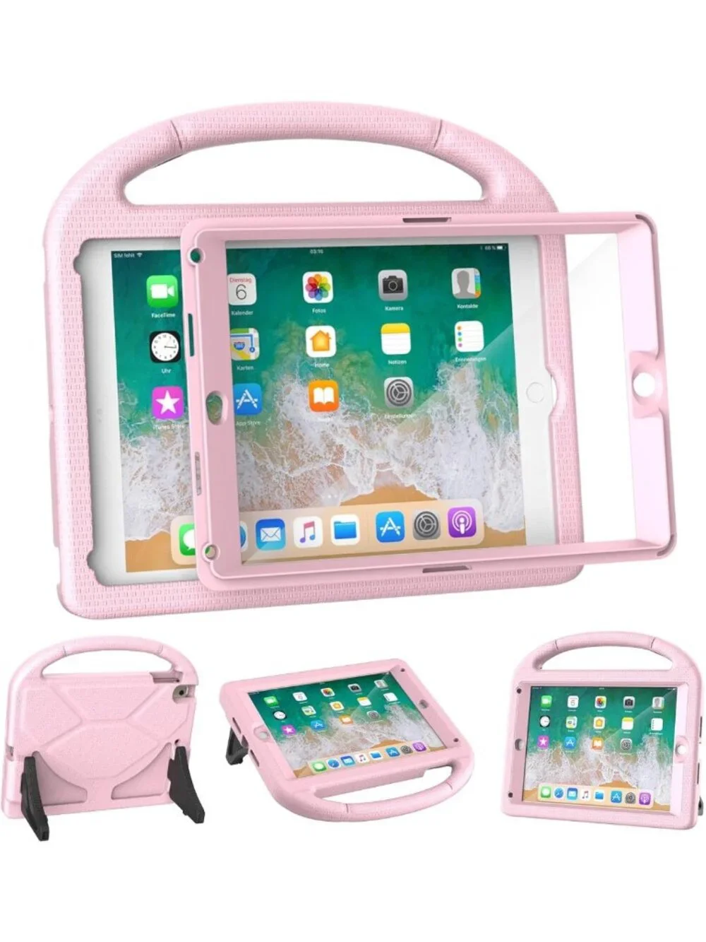 Shockproof Kids iPad Case for 5th/6th Gen, Air 1/2, Pro 9.7 - Light Pink